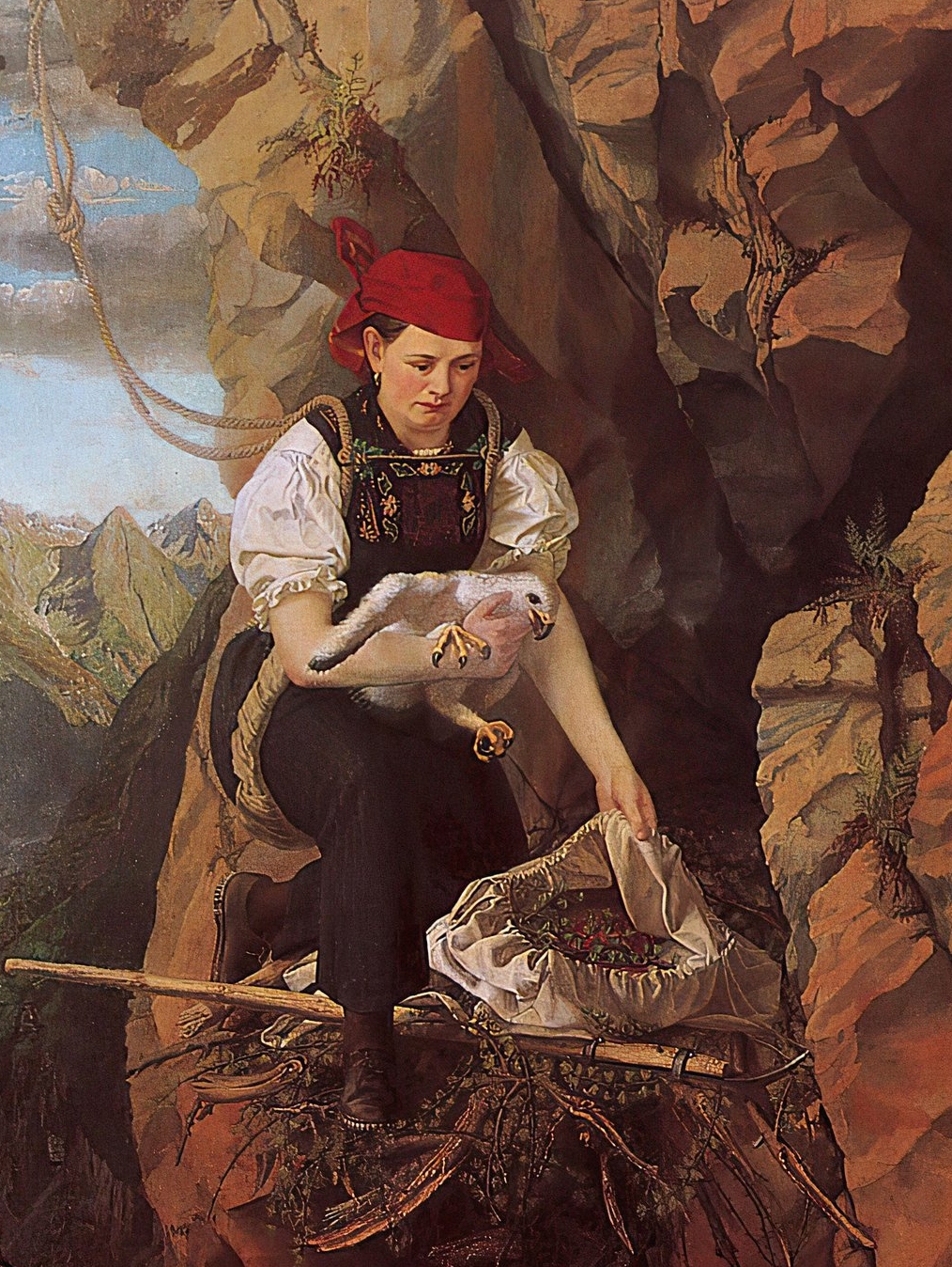 Madau: ´Adlerbild´ - Selbstporträt 1864: ´Geierwally´ Anna Knittel im Adlerhorst in der Saxerwand über Madau